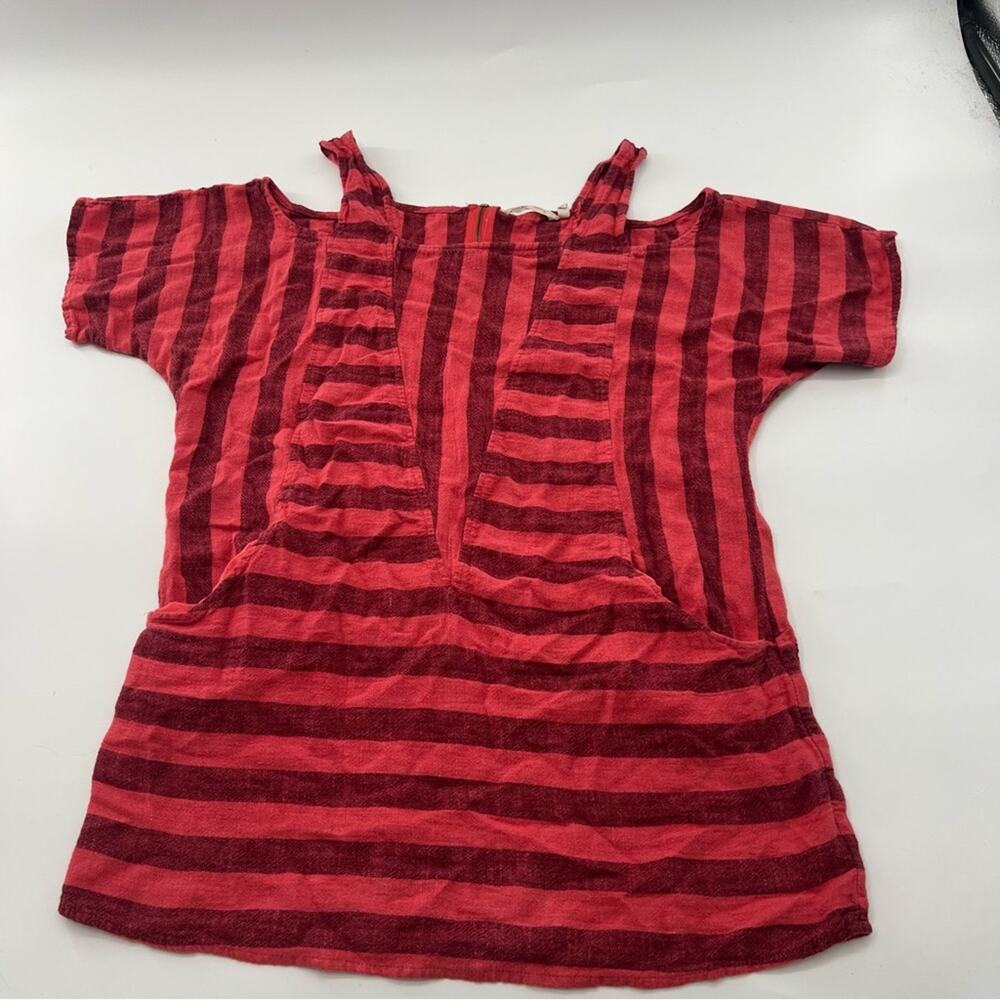 Soft Surroundings Sunset Tunic Striped Pink Maroon Lagenlook Women’s Linen Blend